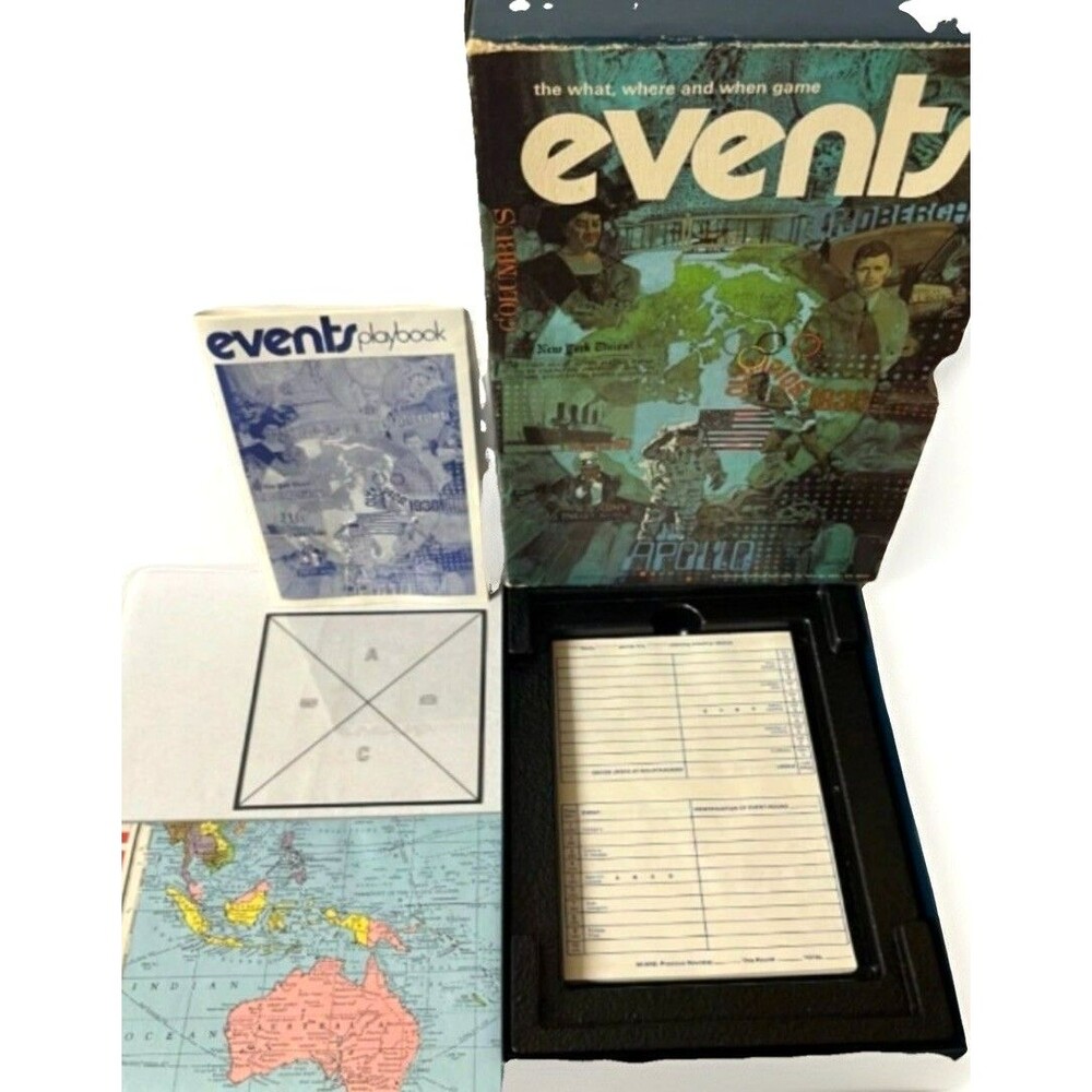 Vintage 1974 3M EVENTS Board Game Complete Bookshelf Series What Where When